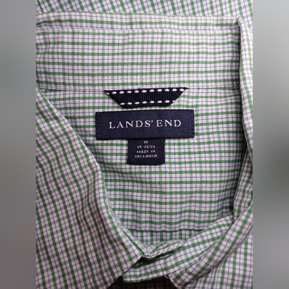 Lands’ End Men’s Short Sleeve Button-Down Shirt Green Check Plaid | Size M - Picture 2 of 10